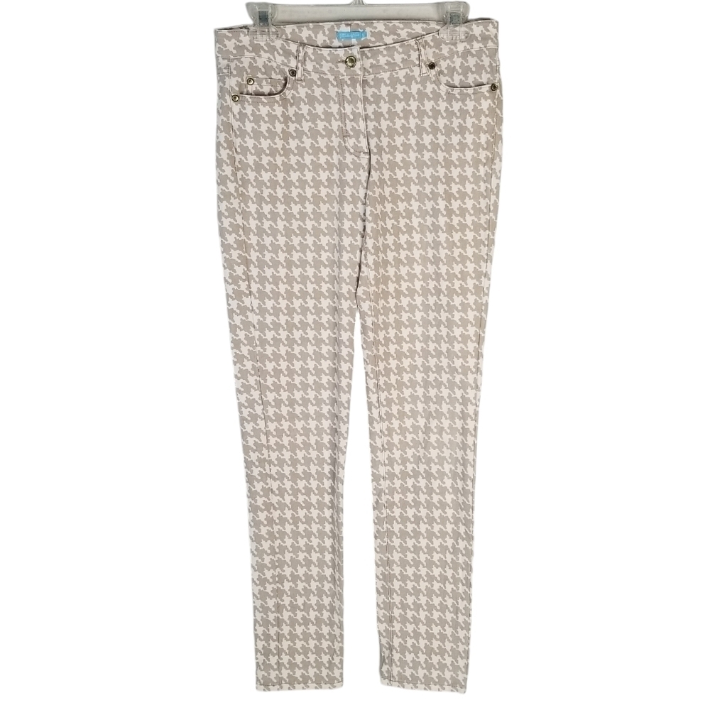 J. McLaughlin Tan White Houndstooth Print Pants Size 4